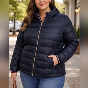 Tommy Hilfiger Navy Jacket XL Red White Trim Lightweight Coat